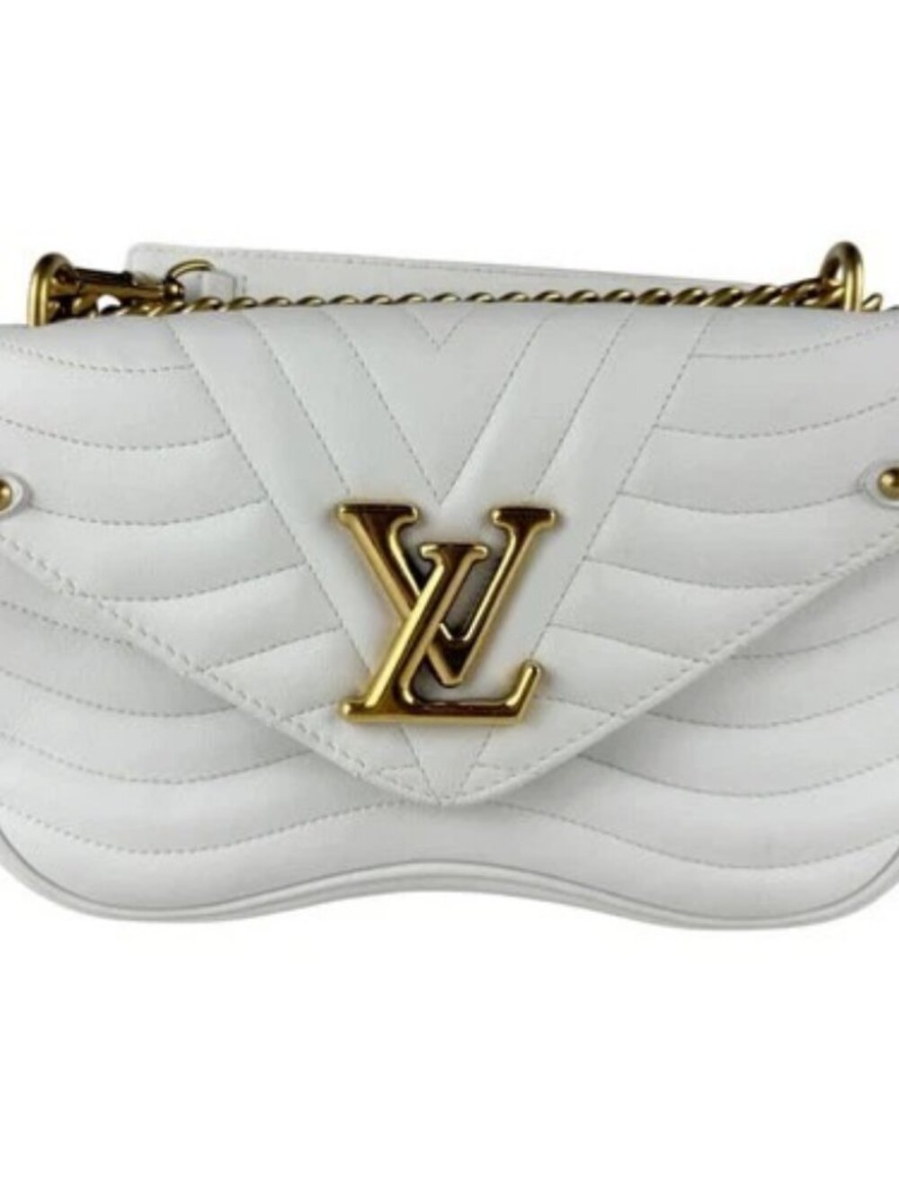 Auth LOUIS VUITTON New Wave Chain Bag MM Shoulder Bag White/Gold M51945 - z9888